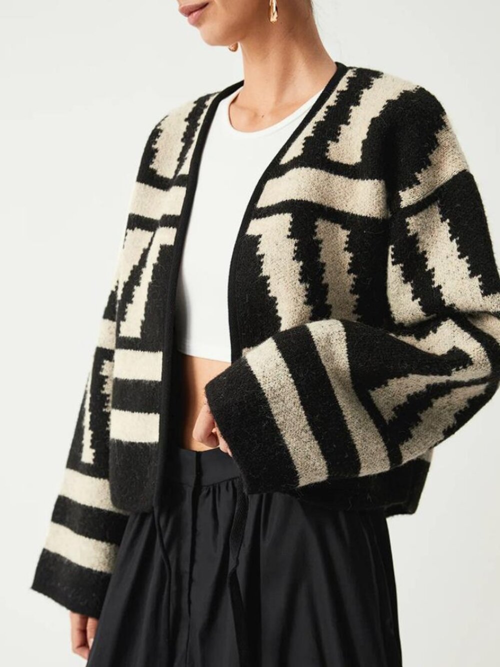 IBY Women's Geometric Print Kimono Cardigan Size 2 In Black